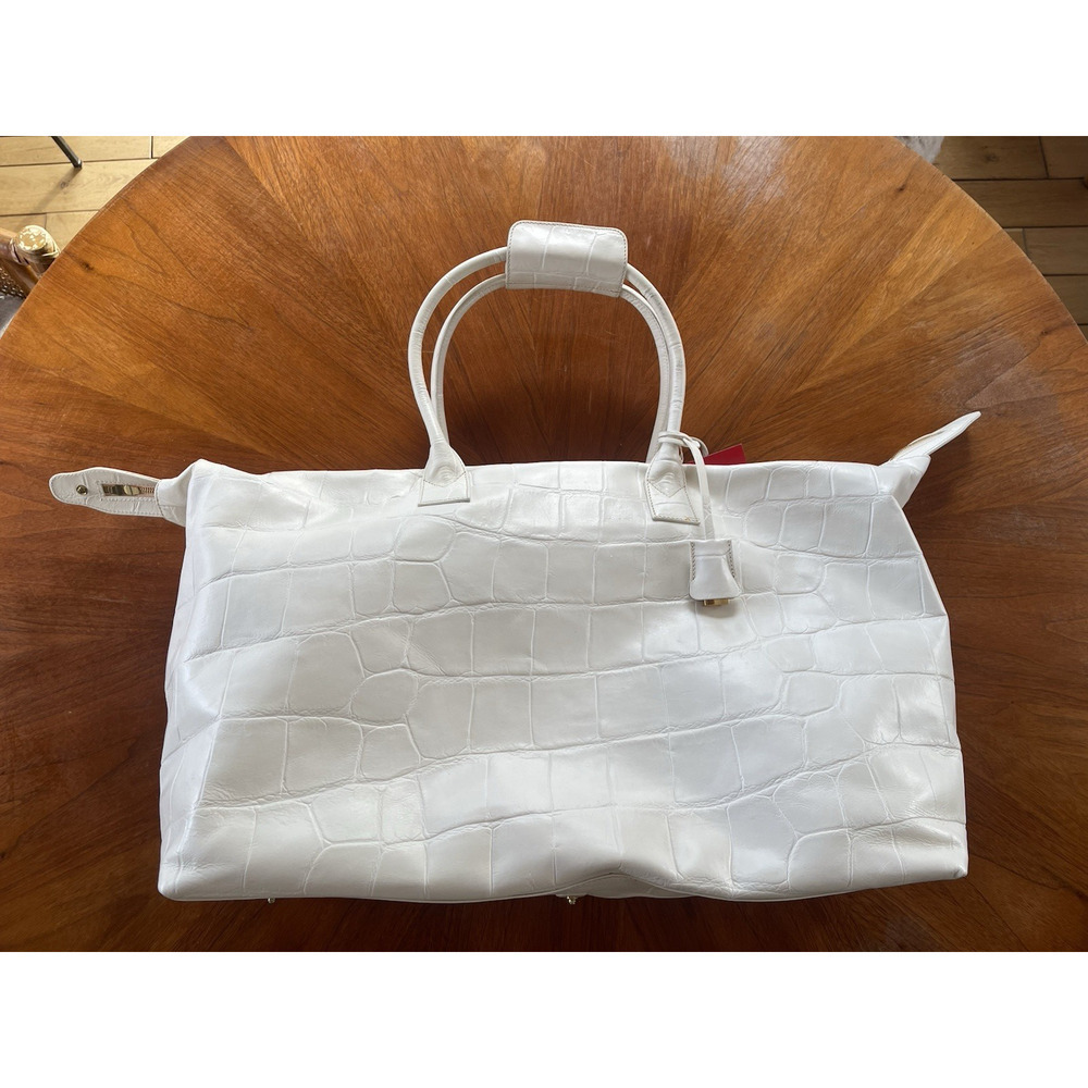 Dooney & Bourke Large Weekend Dufflebag White Ivory Embossed Calf Leather NWT